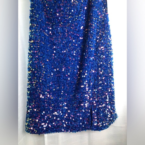 Midnight Doll Elegant Blue Sequin One-Shoulder Dress NWT Large - Picture 12 of 16